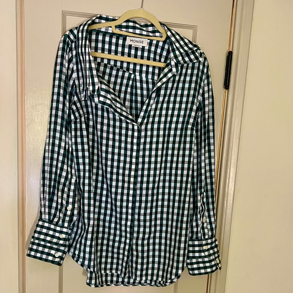 MONSE  Asymmetric Gingham Print Long Sleeve Tunic Shirt Blouse - Picture 4 of 12